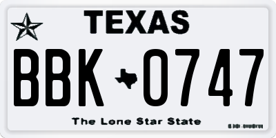 TX license plate BBK0747