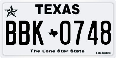 TX license plate BBK0748