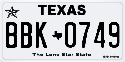 TX license plate BBK0749