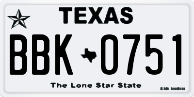 TX license plate BBK0751