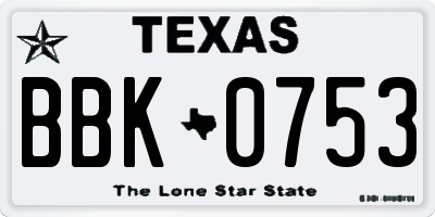 TX license plate BBK0753