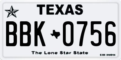 TX license plate BBK0756