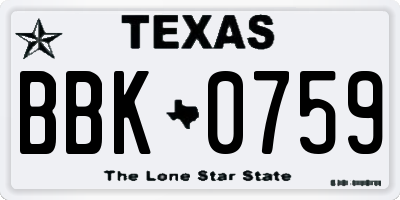 TX license plate BBK0759
