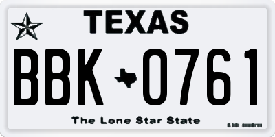 TX license plate BBK0761