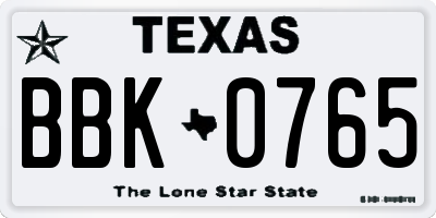 TX license plate BBK0765