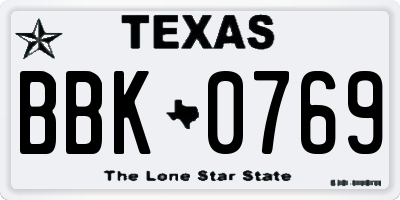 TX license plate BBK0769