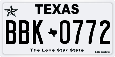 TX license plate BBK0772