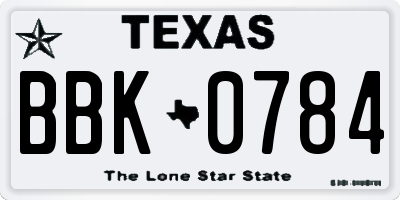 TX license plate BBK0784