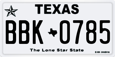 TX license plate BBK0785