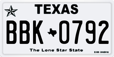 TX license plate BBK0792