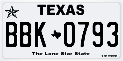 TX license plate BBK0793