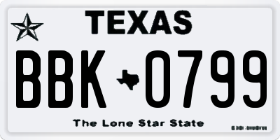 TX license plate BBK0799