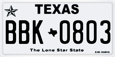 TX license plate BBK0803