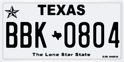 TX license plate BBK0804