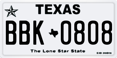 TX license plate BBK0808