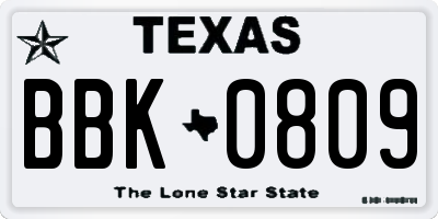 TX license plate BBK0809