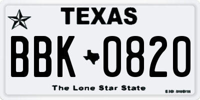 TX license plate BBK0820