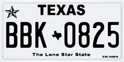 TX license plate BBK0825