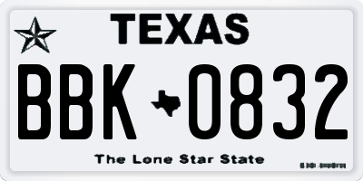 TX license plate BBK0832