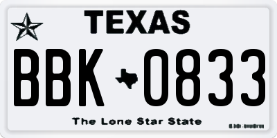 TX license plate BBK0833