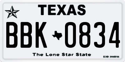 TX license plate BBK0834