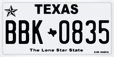 TX license plate BBK0835