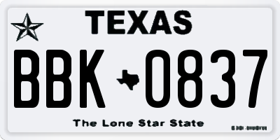 TX license plate BBK0837