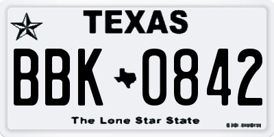 TX license plate BBK0842