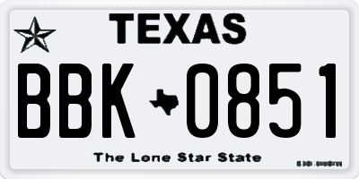TX license plate BBK0851