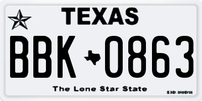 TX license plate BBK0863