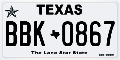 TX license plate BBK0867