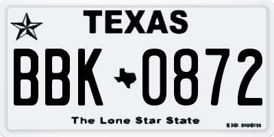 TX license plate BBK0872