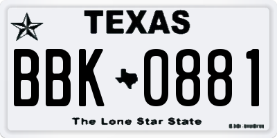 TX license plate BBK0881