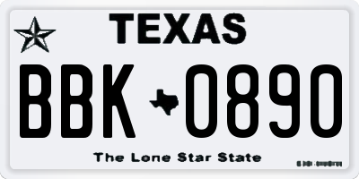 TX license plate BBK0890