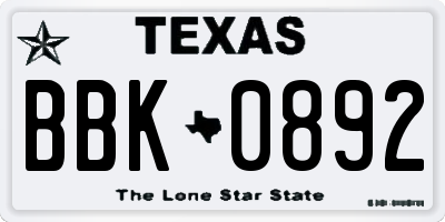 TX license plate BBK0892