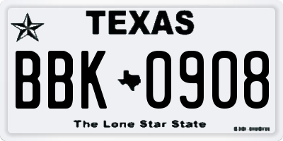 TX license plate BBK0908