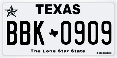TX license plate BBK0909