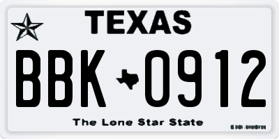 TX license plate BBK0912