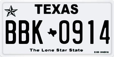 TX license plate BBK0914