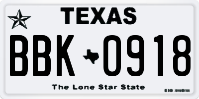 TX license plate BBK0918
