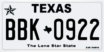 TX license plate BBK0922