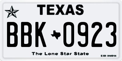 TX license plate BBK0923