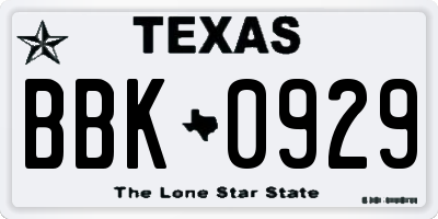 TX license plate BBK0929