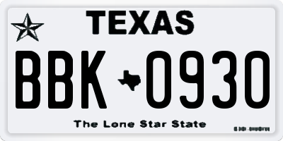 TX license plate BBK0930