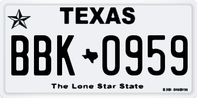 TX license plate BBK0959