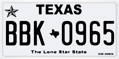 TX license plate BBK0965