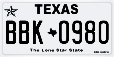 TX license plate BBK0980