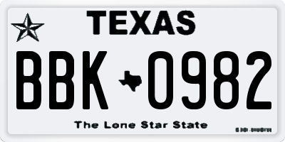 TX license plate BBK0982