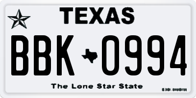 TX license plate BBK0994
