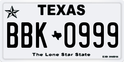 TX license plate BBK0999
